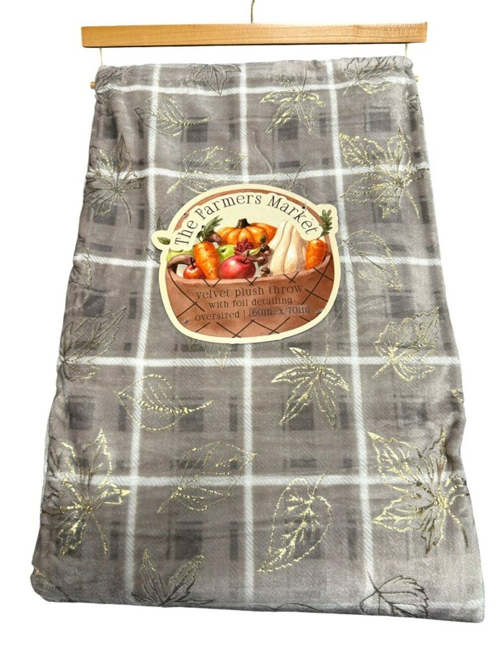 The Farmers Market Velvet Plush Throw Foil Detailing Oversized 60" X 70" Gray